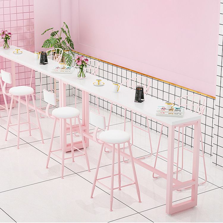 Modern Pink Rectangle Counter-height Pub Table Coffee Shop Footrest Pub Bar Table