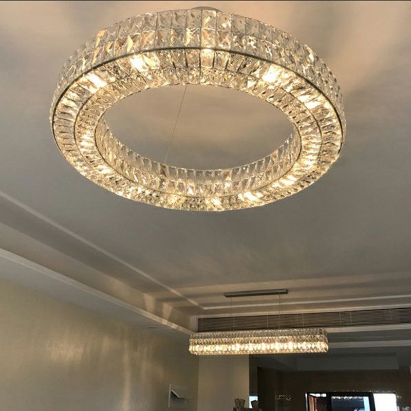 Lampadario circolare di cristalli leggeri di lusso moderno per soggiorno per soggiorno