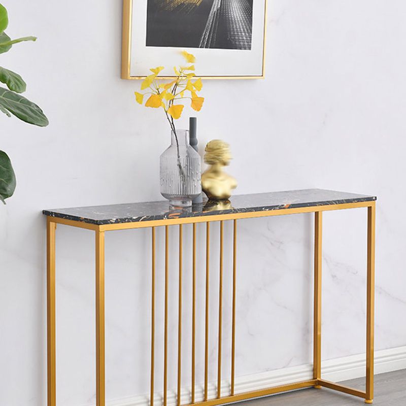 Glam Console Accent Table Antique Finish Sofa Console Table in Marble