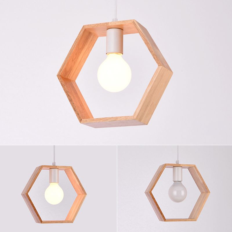 Geometric Pendant Lighting Fixture Modern Wooden Hanging Ceiling Light for Dinning Room