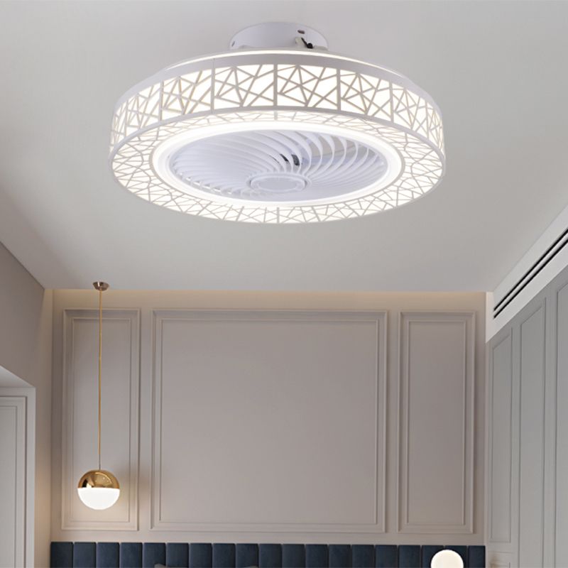 Lampada a ventola del nido rotondo in stile moderno camera da letto in metallo LED Luce a soffitto