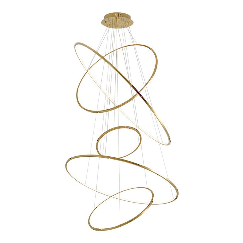 Multi Layer Round Shade Hanging Light Modern Style Metal Pendant Light in Gold