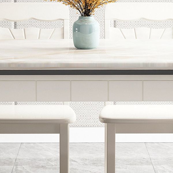 Mid-Century Home Marble Dining Table Rectangle Shape Table with 4 Legs Base