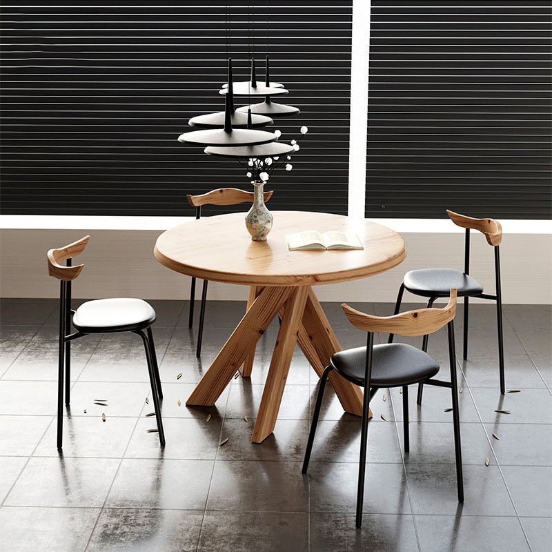 1/2/5 Pcs Wood Modern Dining Room Set with Round Table and Metal Chairs Dinette Set