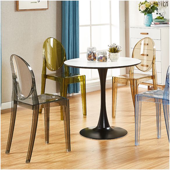 Silla lateral de acrílico moderna y contemporánea para comedor, silla con respaldo abierto