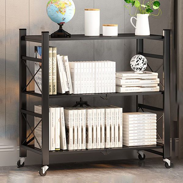 Industrial Geometric Bookcase Metal Open Back Bookcase with Wheels