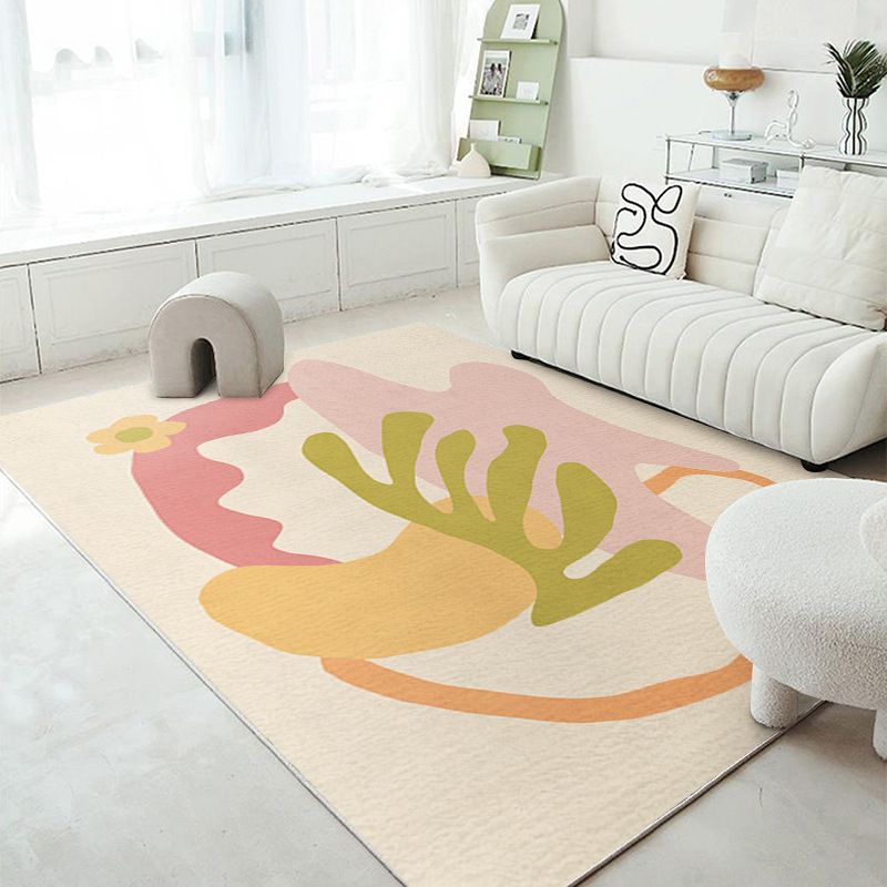 Pink Contrast Color Rug Polyester Nordic Rug Washable Rug for Living Room