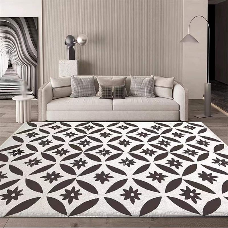 White Simple Rug Polyester Plants Rug Non-Slip Backing Rug for Drawing Room