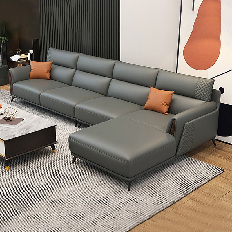 Genuine Leather Pillow Top Arm Sectionals 36.22"High Cushion Back Sofa, Black