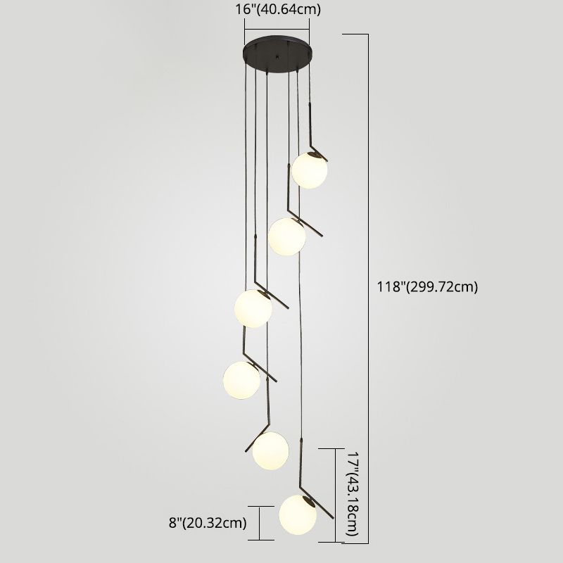 Globe Multi Light Pendant Mid-Century Modern White Glass Hanging Pendant Lights for Duplex Stairs