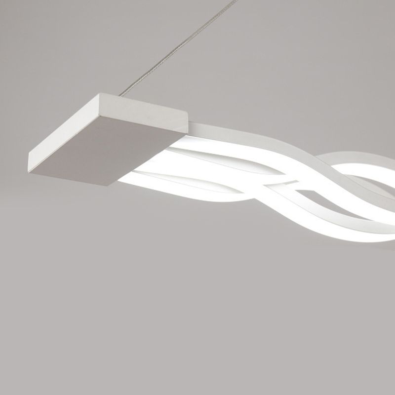 White Linear LED Island Light in Modern Concise Style Wrought Iron Pendant Light with Acrylic Shade