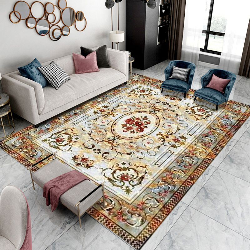 Wine Red Bohemian Rug Polyester Graphic Rug Non-Slip Backing Rug for Home Decoration
