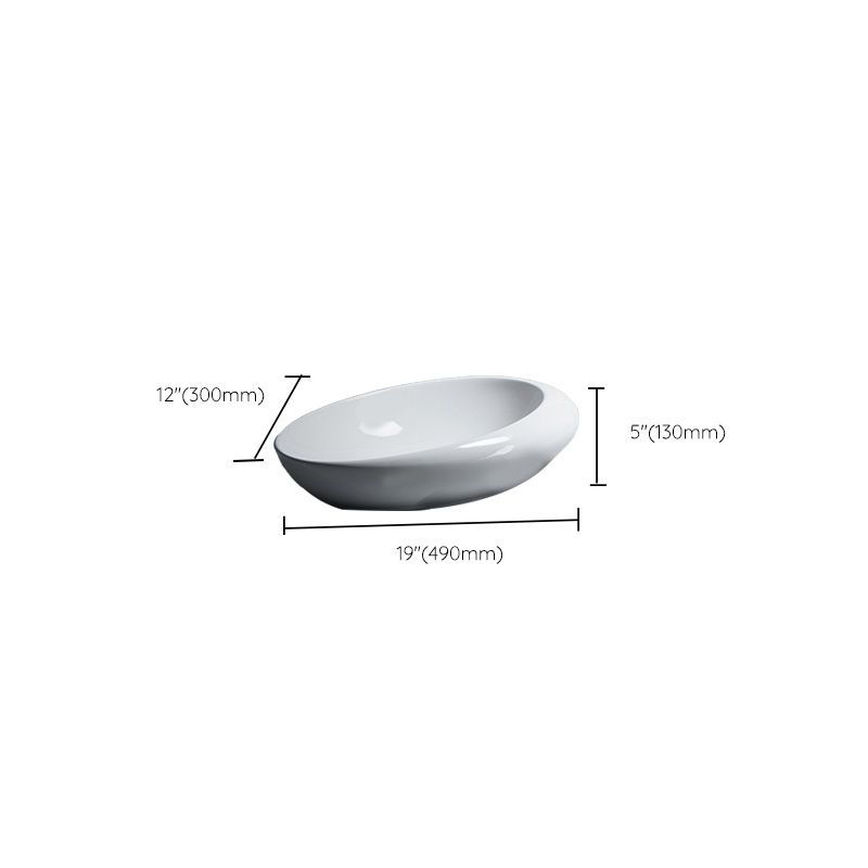 Modern Bathroom Sink Porcelain Oval-Shape Vessel Bathroom Sink with Pop-Up Drain