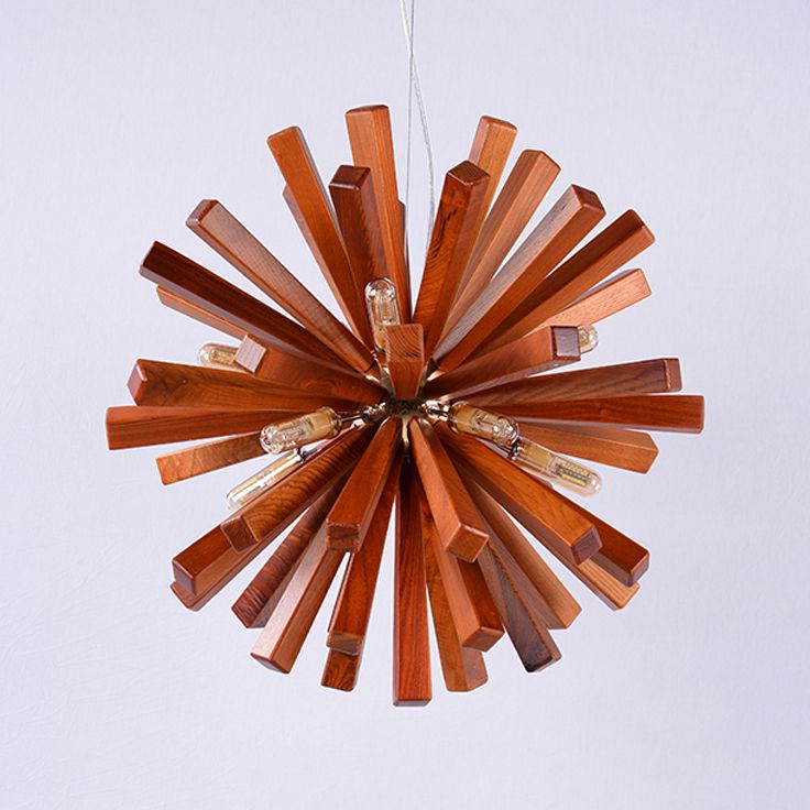 Wood Nordic Style Chandelier 10 Lights Hanging Light for Restaurant
