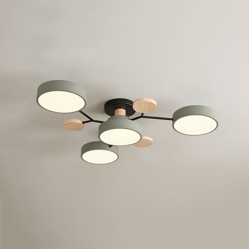 4-Heads Round Semi Flush Mount Light Modern Style Metal Led Flush Light