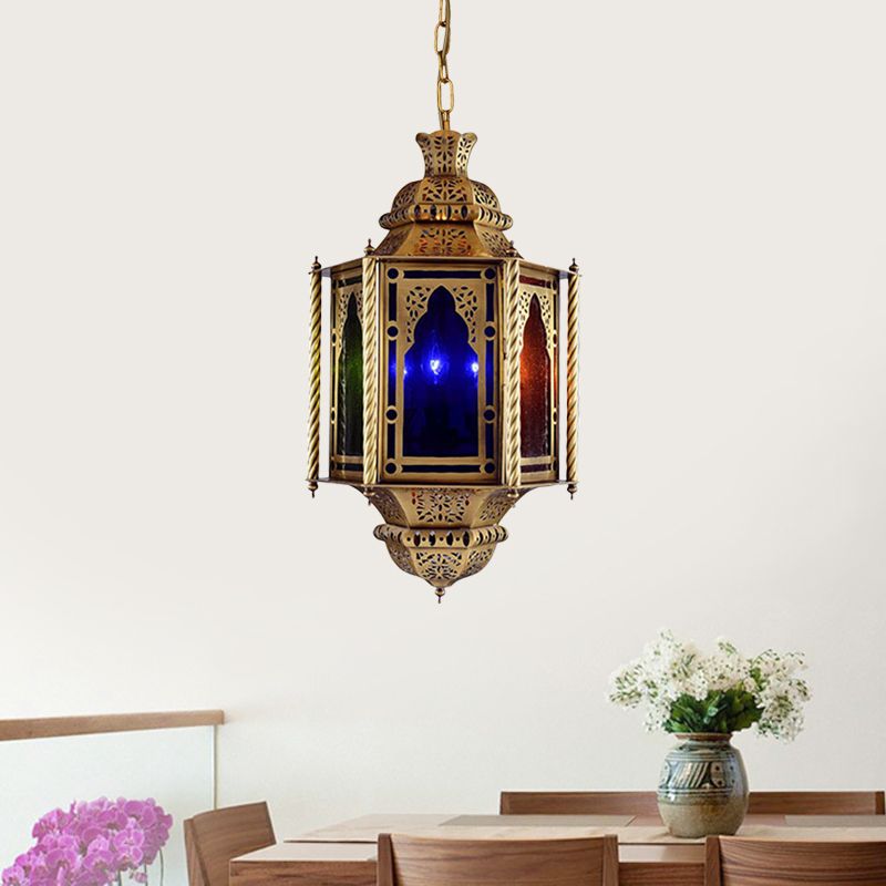Lantern Restaurant Chandelier Arabian Metal 3 Bulbs Brass Suspended Lighting Fixture