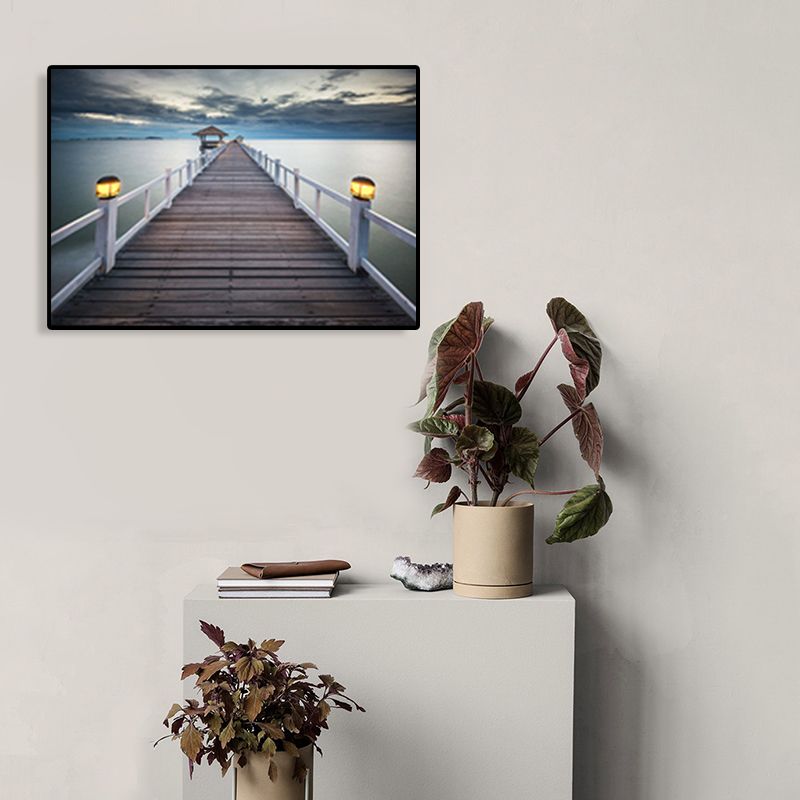 Modern Sea Bridge Canvas Print Photograph Scenery Dark Color Bedroom Wall art Decor