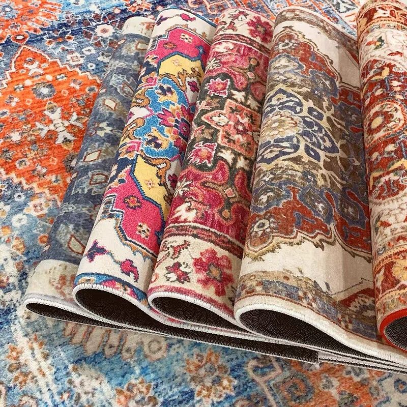 Green Tone Moroccan Area Carpet Polyester Moroccan Print Indoor Rug Easy Care Carpet for Living Room