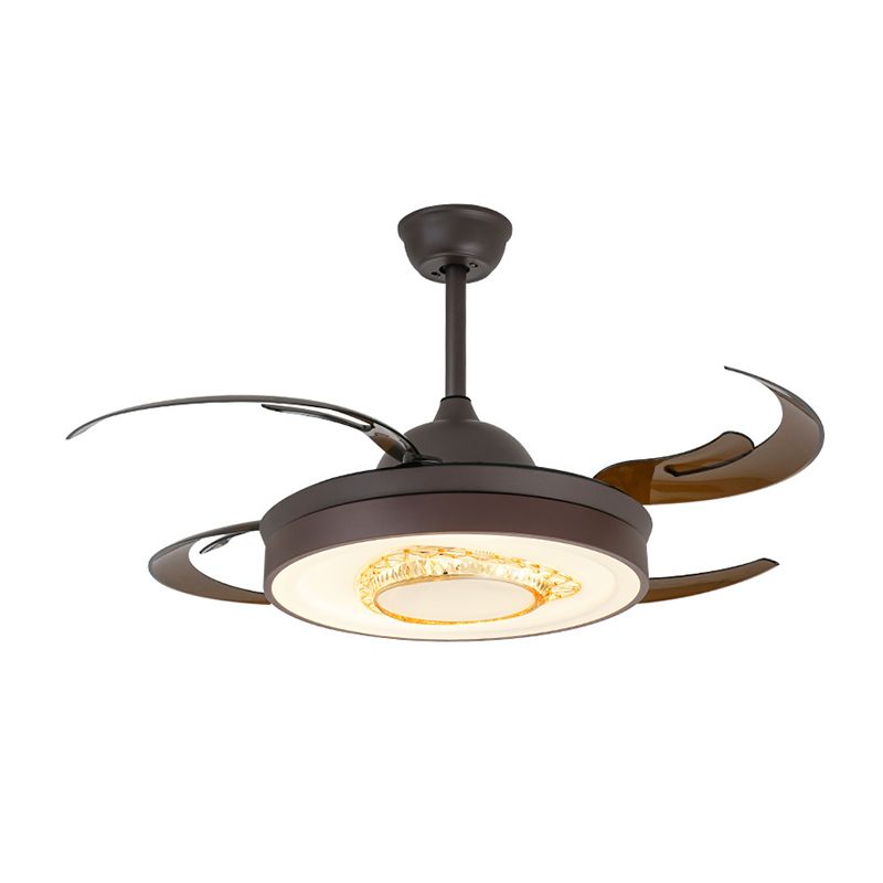 Omkeerbare gewei Blade LED -plafondventilator Noordse stijl Zwarte metalen metallic Downrod Semi Flush Mount Lamp met kristalelement