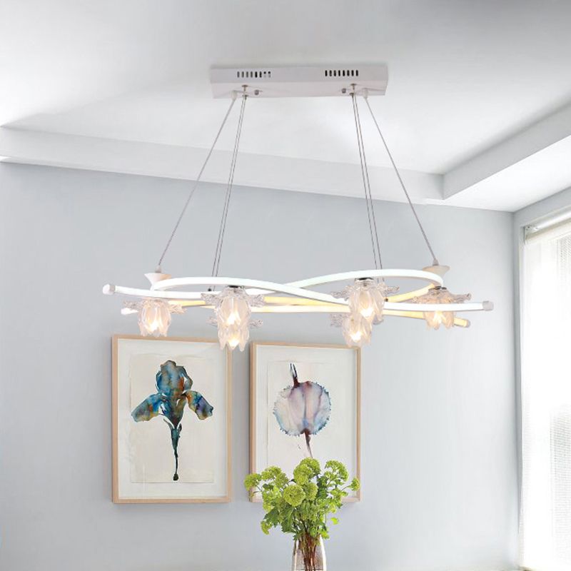Acryl Twisted Multi Light Pendant eigentijdse 6-head witte LED hangende lamp met bloemenschaduw in warm/wit/natuurlijk licht