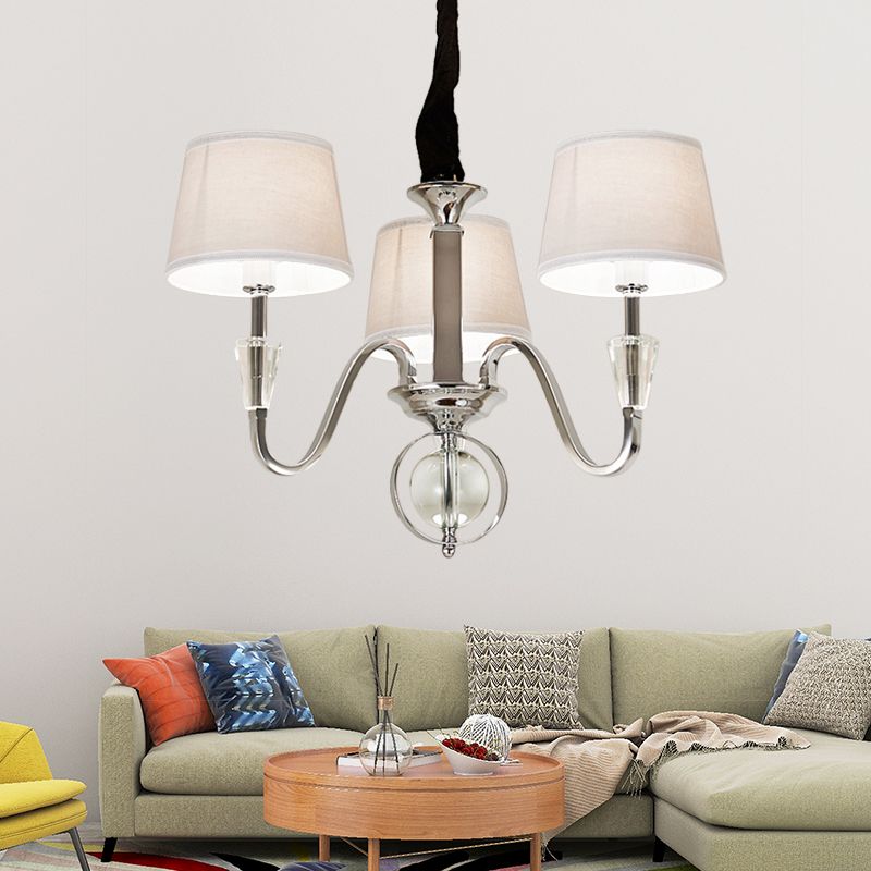 3/6 Bulbs Cone Chandelier Light Classic White Fabric Hanging Ceiling Fixture for Bedroom