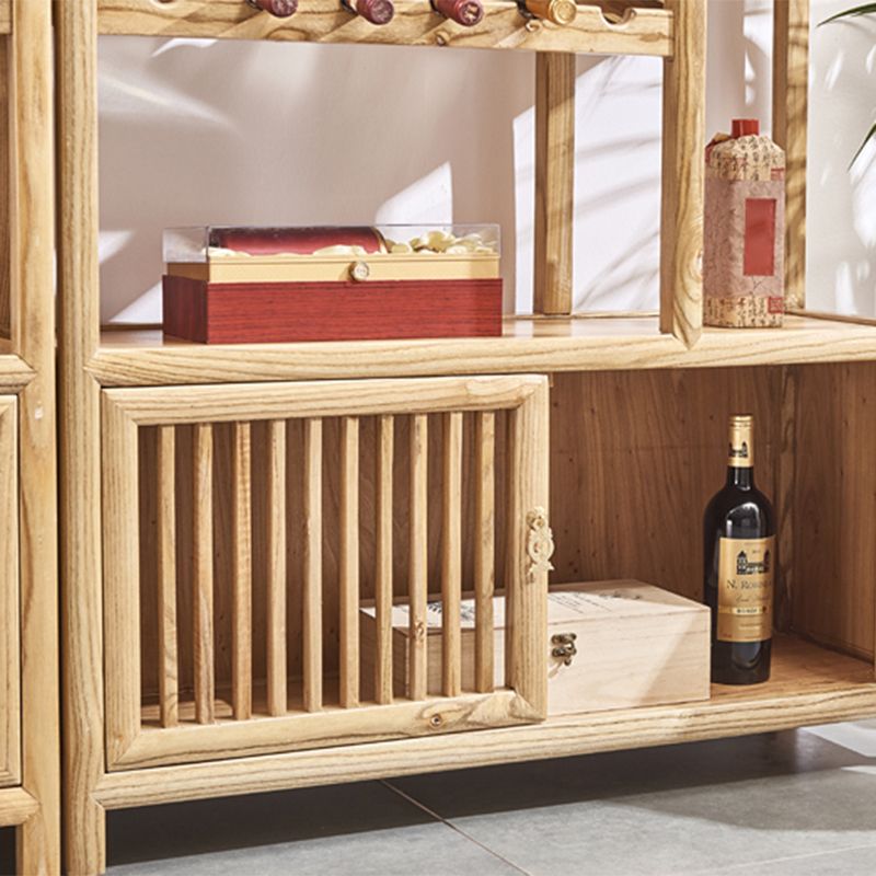 Mid-Century Modern Elm Wine Rack Solid Wood Wine Rack with Shelf