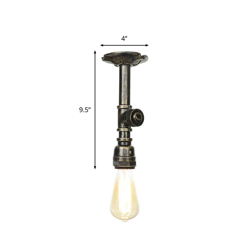 Vintage Pipe Ceiling Mounted Fixture 1 Light Metallic Semi Flush in Aged Silver/Antique Brass/Antique Bronze for Kitchen