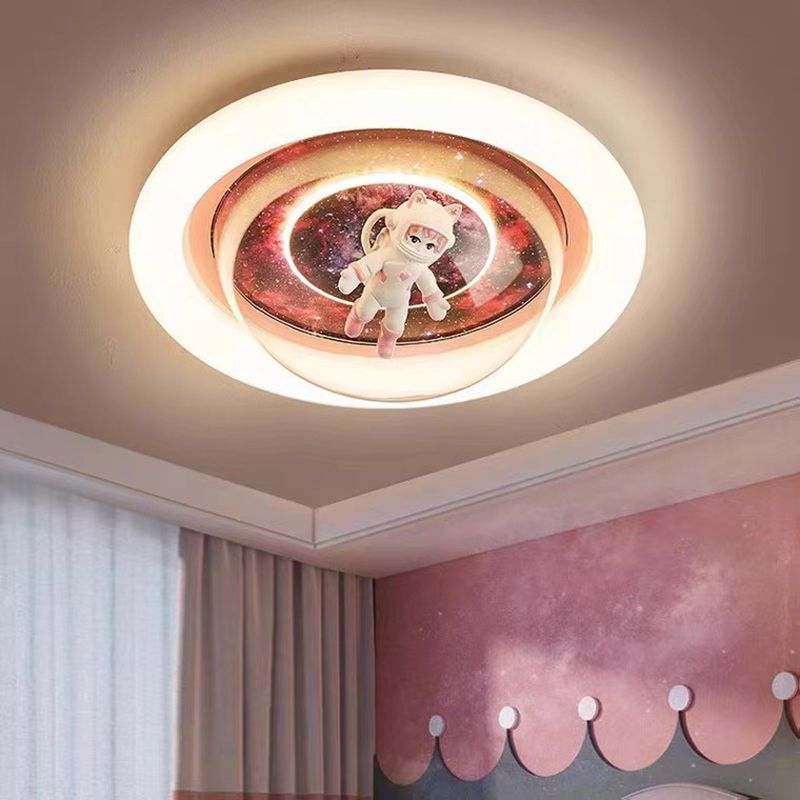 Round Shape Metal Flush Light Kid Style 2 Lights Flush Mount Ceiling Lights