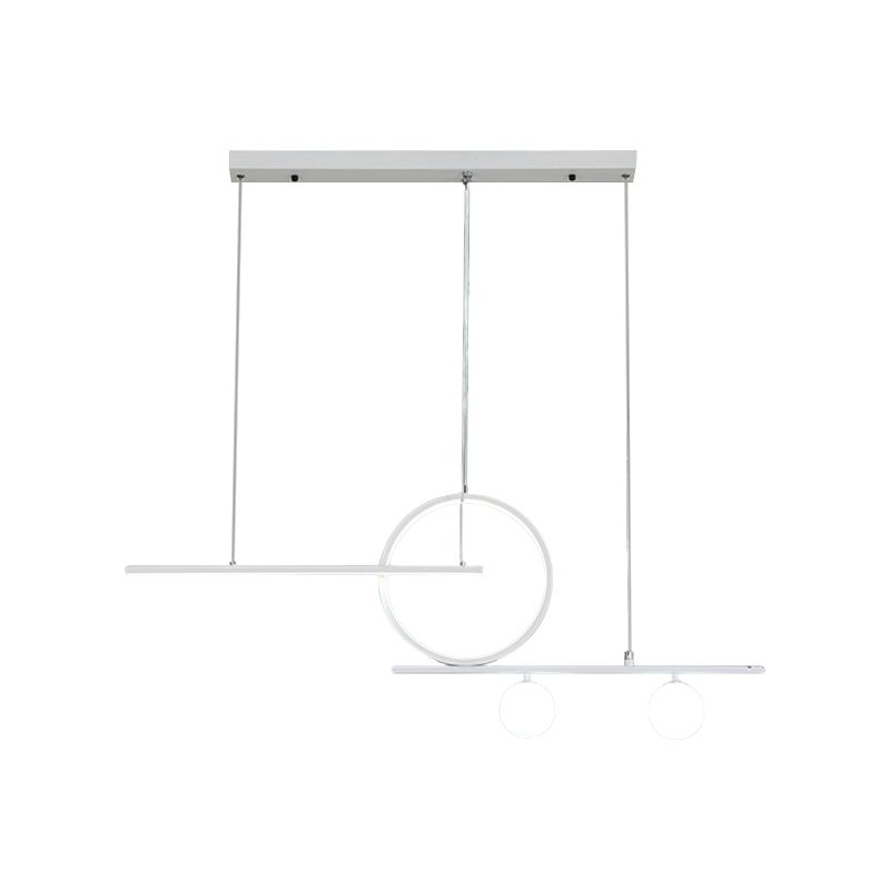 Bar and Circle Suspension Light Modernist Metal Dining Room LED Island Lighting Ideas in Black/White