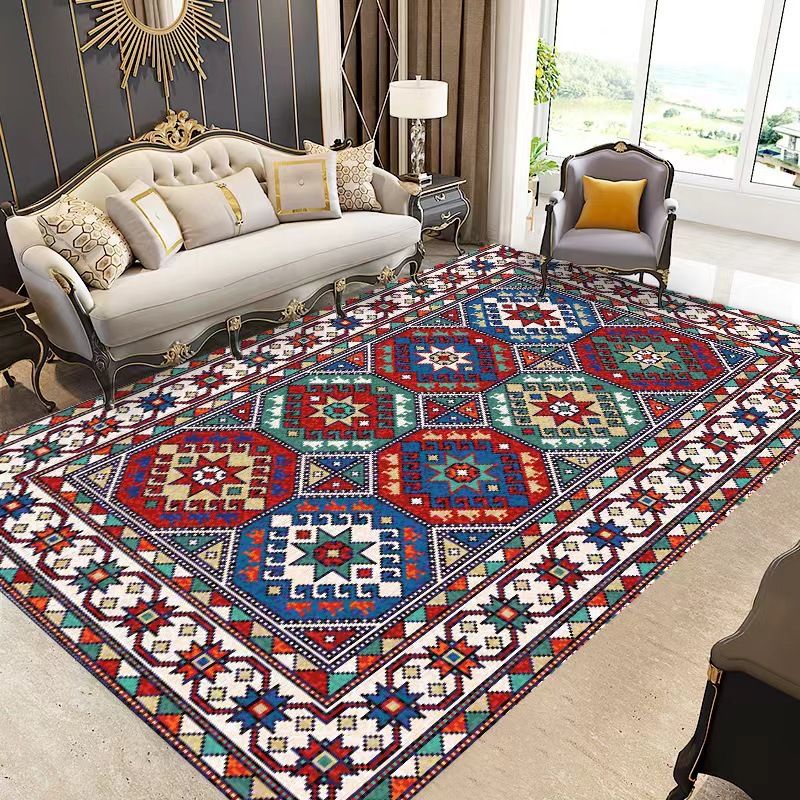 Moroccan Navy Rug Polyster Florentine Tile Carpet Stain Resistant Area Rug for Living Room