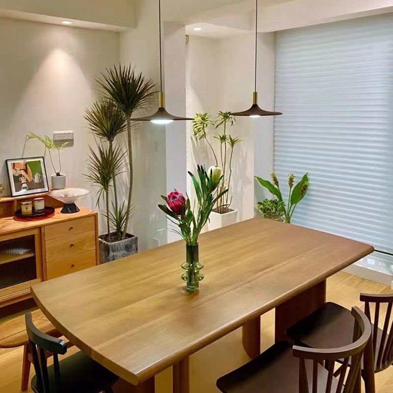 Rectangle Casual Dining Table Wood Color Fixed Table with Pinewood Solid Wood