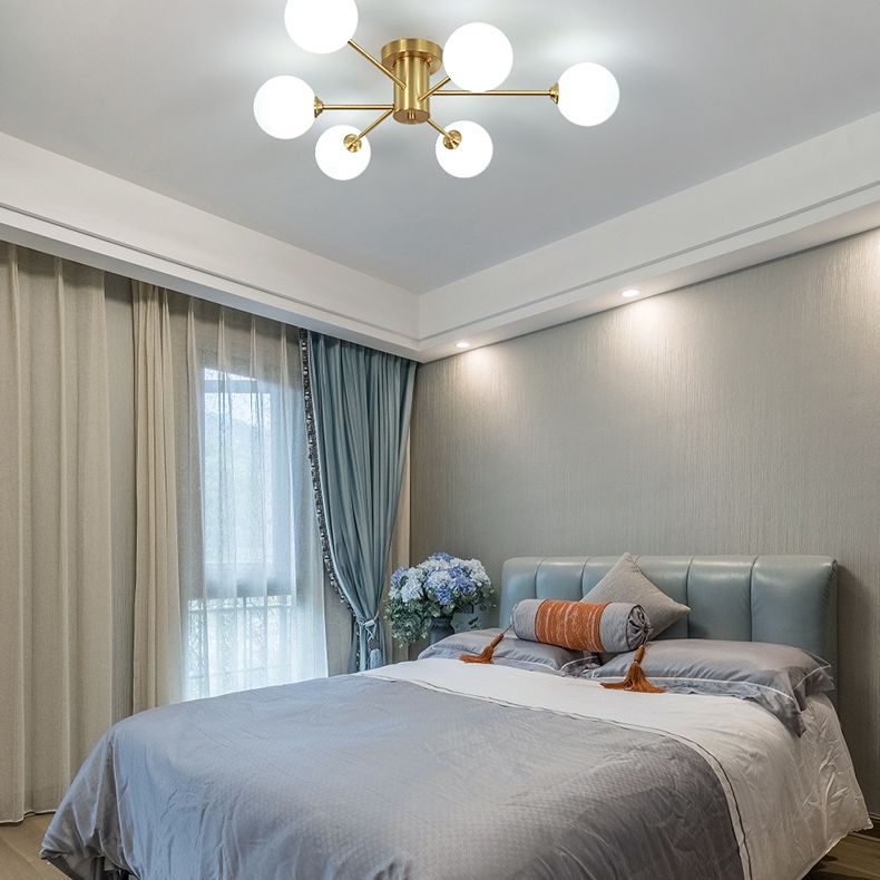 Glass Bubble Semi-Flush Ceiling Light Contemporary Ceiling Mount Chandelier in Gold