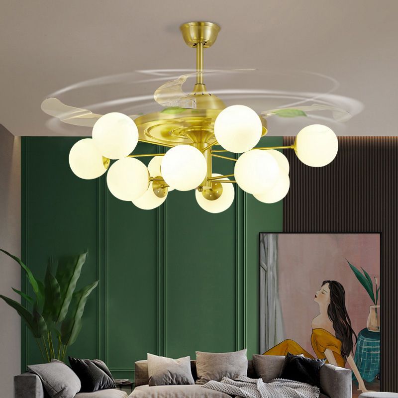 Blatt Acrylhänge Lüfter leichte moderne LED -Halbflush -Halterung für Wohnzimmer, 3 Klingen