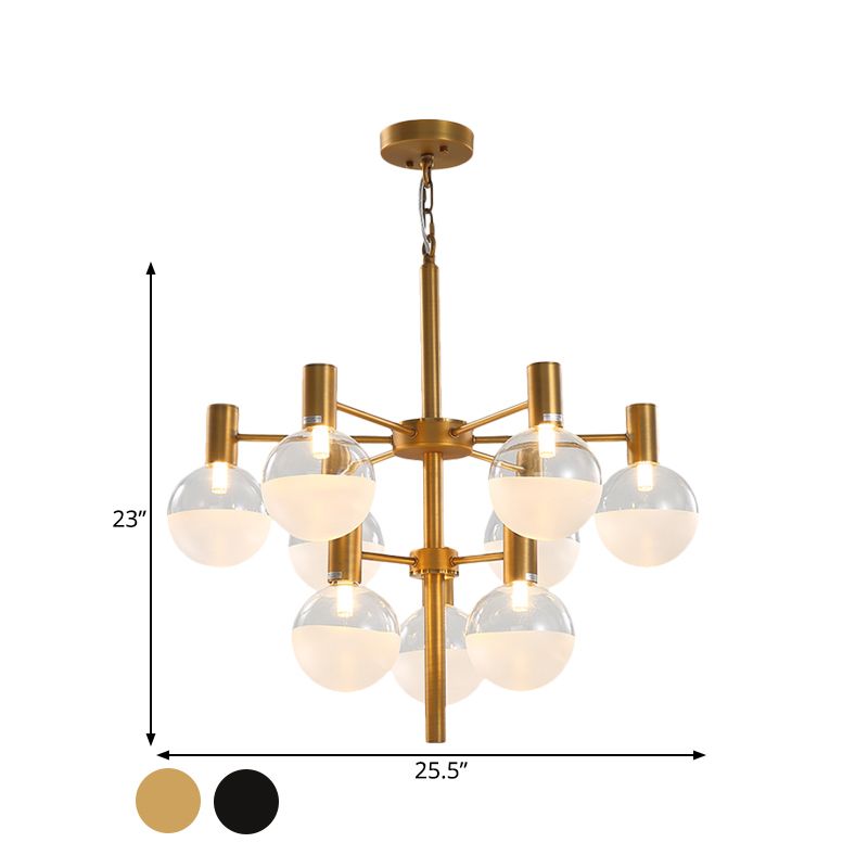 Black/Gold 2-Tier Global Chandelier Lighting Post-Modern 9/12 Lights Clear Glass Led Hanging Ceiling Lamp