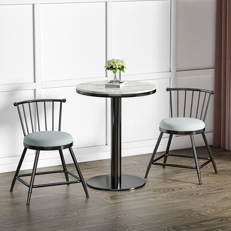 Modern Round Bar Dining Table Indoor White Top Bar Height Pub Table Metal Base in Black