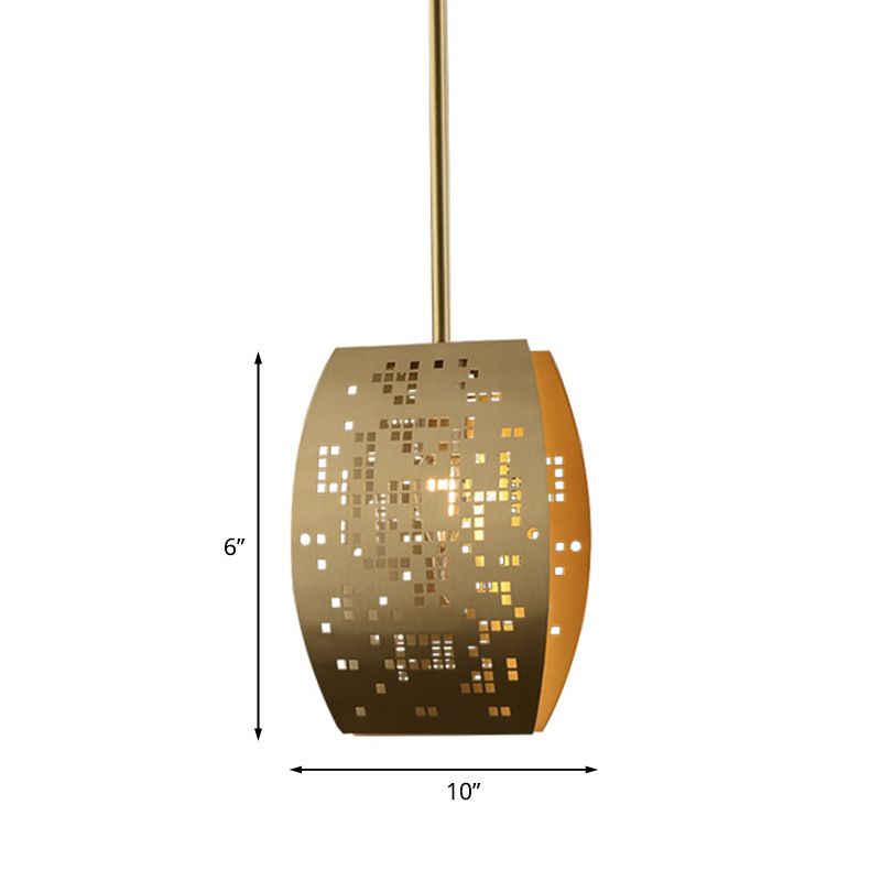 Curvy Study Room Ceiling Pendant Luxury Metal 1 Light Gold Suspension Light with Cutout Design
