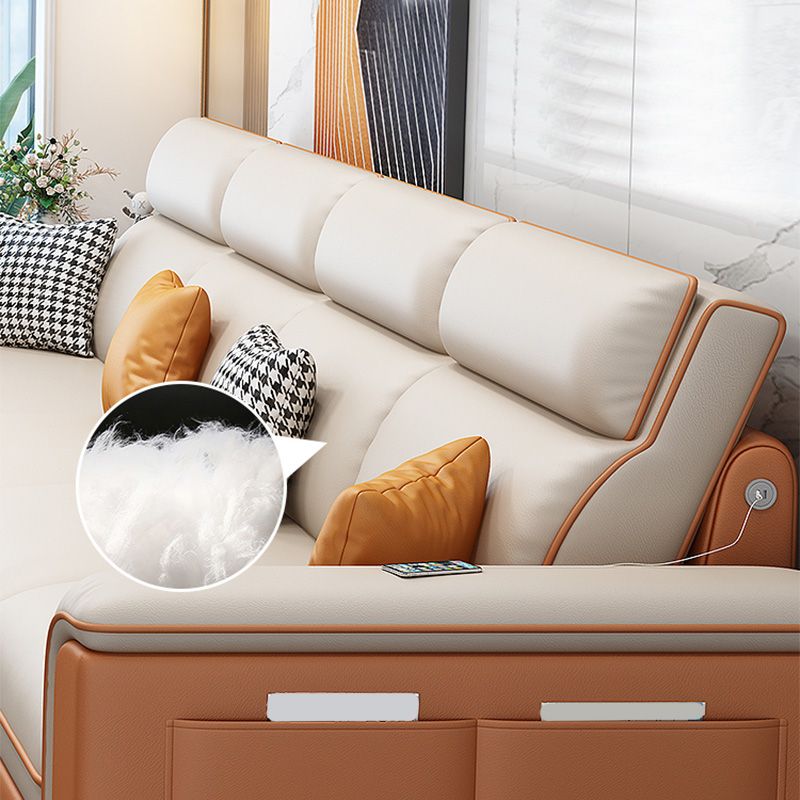 Contemporary Faux Leather Sofa with Pillow Top Arm for Living Room