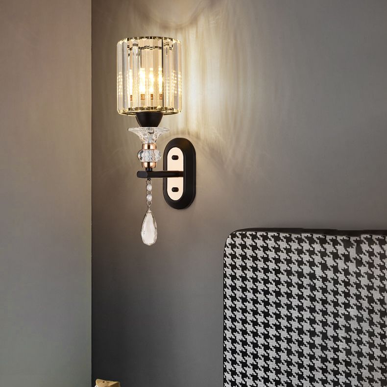 Cylinder Crystal 1-Light Wall Sconce Contemporary Wall Mounted Lamp for Living Room