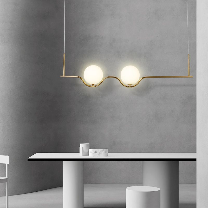 Cream Glass Globe Island Light Minimalist 2-Light Brass Finish Pendant