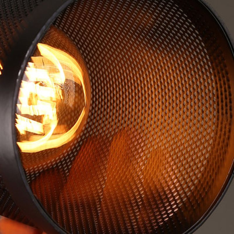 Black Cylindrical Iron Cage Hanging Light Retro Industrial Style Single Bulb Pendant Fixture