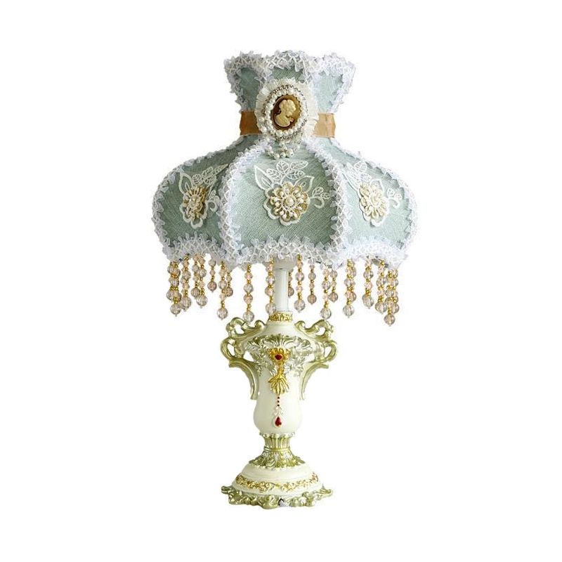 Aqua geschulpte nachtkastje Lamp European Court 1 Head Fabric Night Tafellicht met kralendecoratie