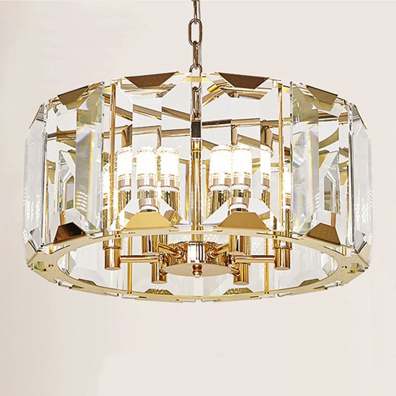 Lámpara de suspensión de tambor redonda de tambor redondo moderno de cristal transparente de mediados de siglo para comedor para comedor