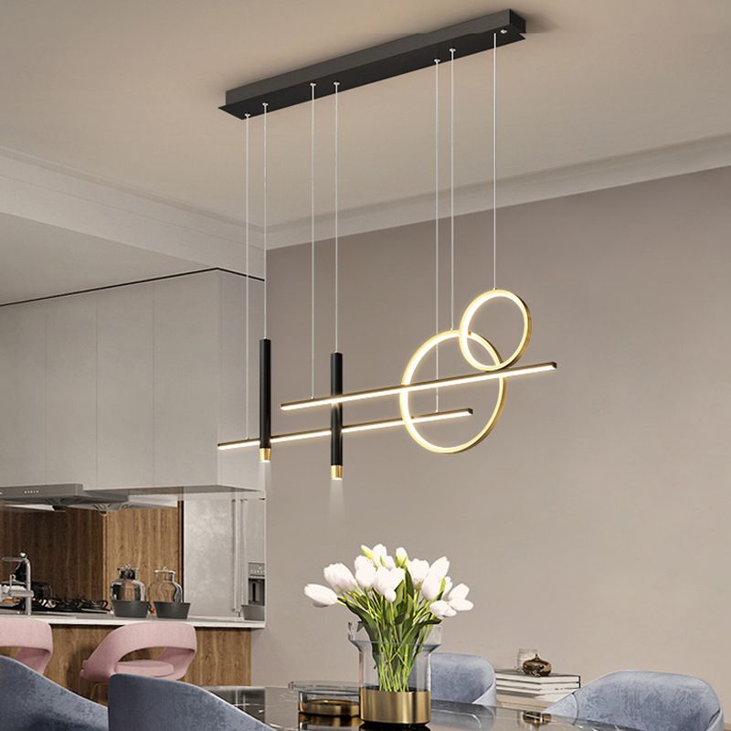 Silica Gel LED Linear Island Pendant Light in Modern Luxury Style Wrought Iron Ceiling Fixture for Dining Room
