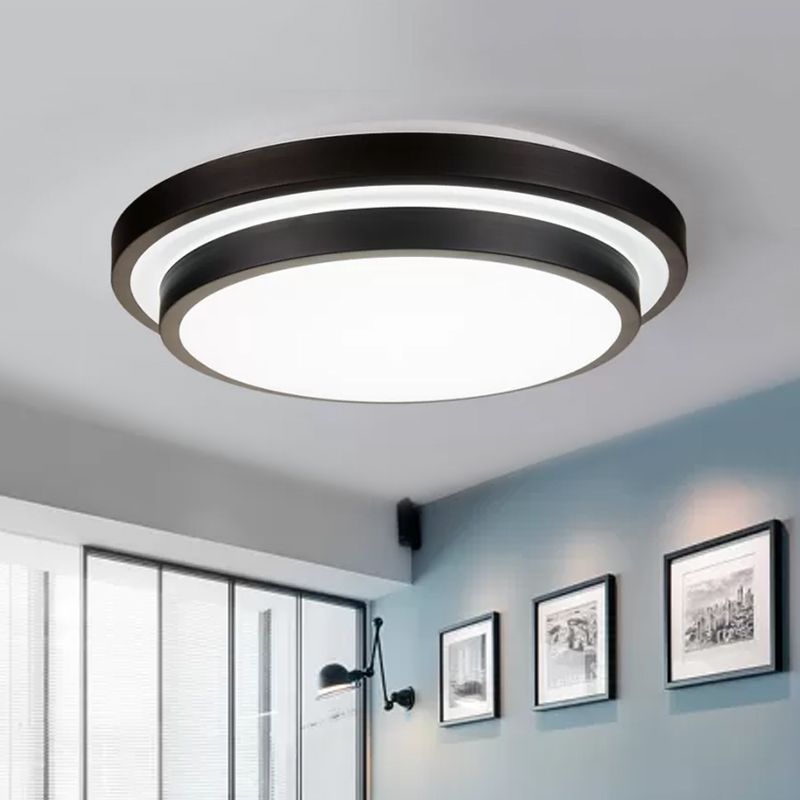 Plafonnier LED vintage à double couche en fer noir pour salon, 11"/16"/19,5" W