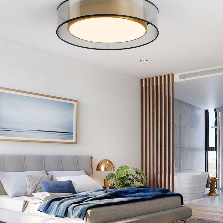Plafonnier encastré à tambour en tissu moderne, plafonnier LED pour chambre à coucher en laiton