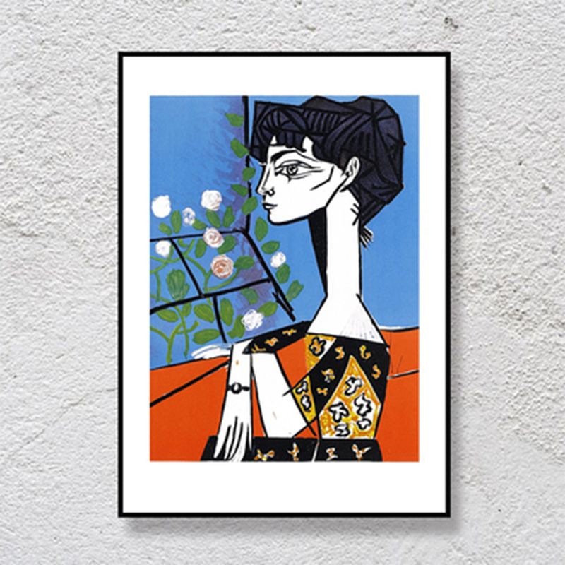 Woman and Flower Wall Art Print Blue Canvas Painting Textured for Living Room (Multiple Sizes)