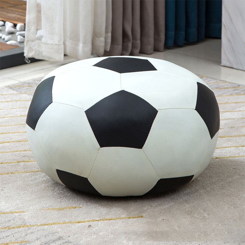Stain Resistant Faux Leather Ottoman Football Printed Pouf Modern Ottoman