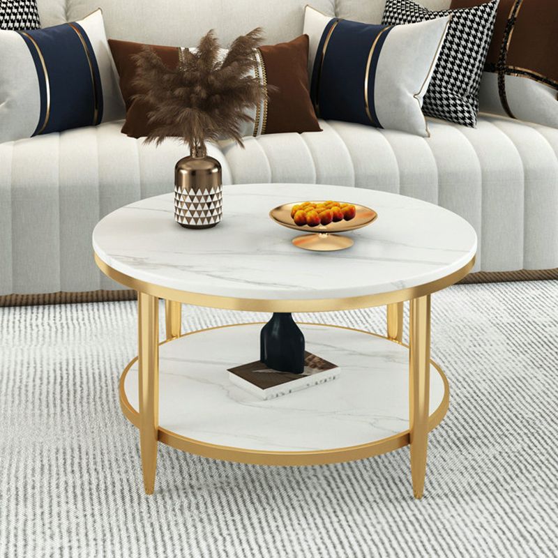 Slate Round Coffee Table Glam 4 Legs Coffee Table with Storage
