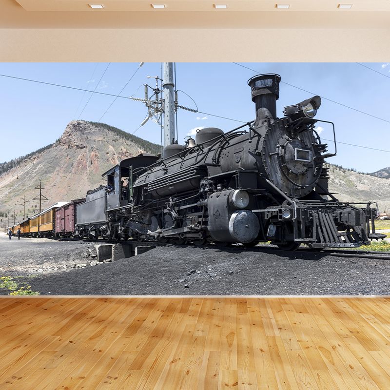Photography Industrial Train Mural Mildew Resistant Wall Covering for Home Decoration