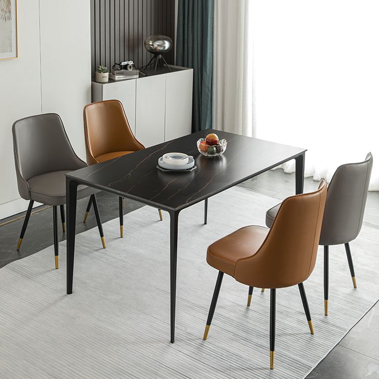 Contemporary Dining Chair Solid Back Chair with 4 Metal Legs for Home Use